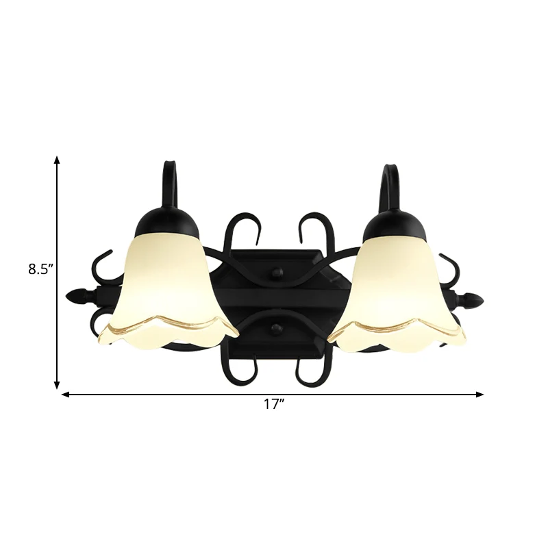 Bloem Badkamer Wandverlichting Traditioneel matglas 2/3-kops zwarte wandlamp met zwanenhalsarm Clearhalo