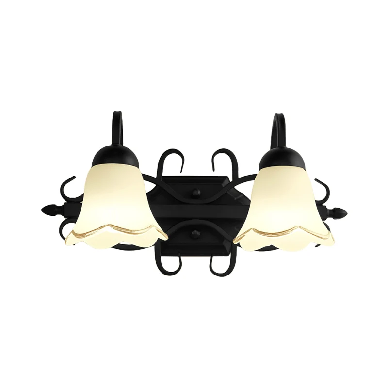 Bloem Badkamer Wandverlichting Traditioneel matglas 2/3-kops zwarte wandlamp met zwanenhalsarm Clearhalo