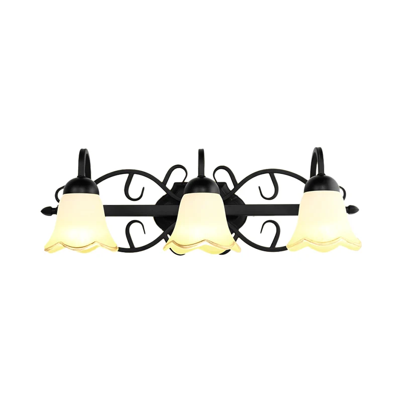 Bloem Badkamer Wandverlichting Traditioneel matglas 2/3-kops zwarte wandlamp met zwanenhalsarm Clearhalo
