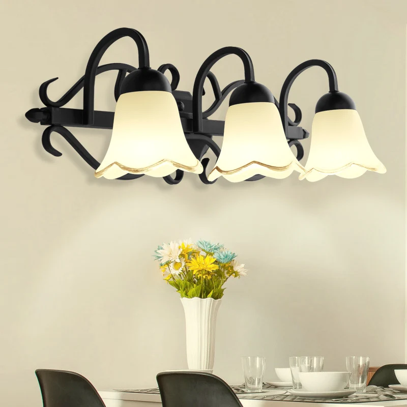 Bloem Badkamer Wandverlichting Traditioneel matglas 2/3-kops zwarte wandlamp met zwanenhalsarm Clearhalo