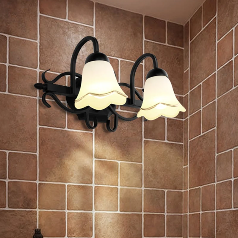 Bloem Badkamer Wandverlichting Traditioneel matglas 2/3-kops zwarte wandlamp met zwanenhalsarm Clearhalo