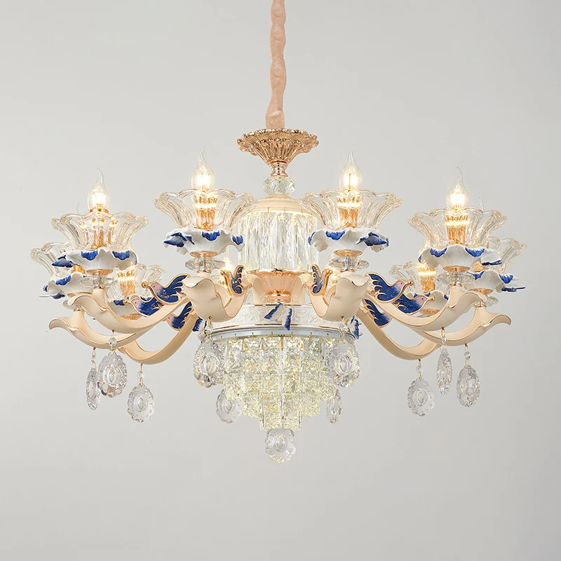 Bloem geribbelde glazen hanglamp Retro stijl woonkamer kroonluchter licht met kristallen drapering wit Clearhalo