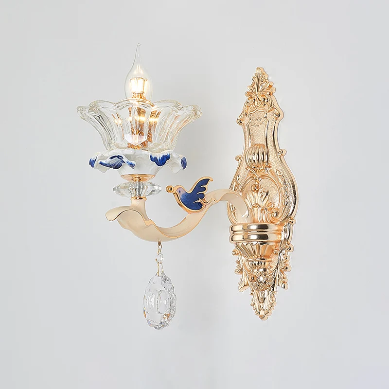 Bloem geribbelde glazen hanglamp Retro stijl woonkamer kroonluchter licht met kristallen drapering wit Clearhalo
