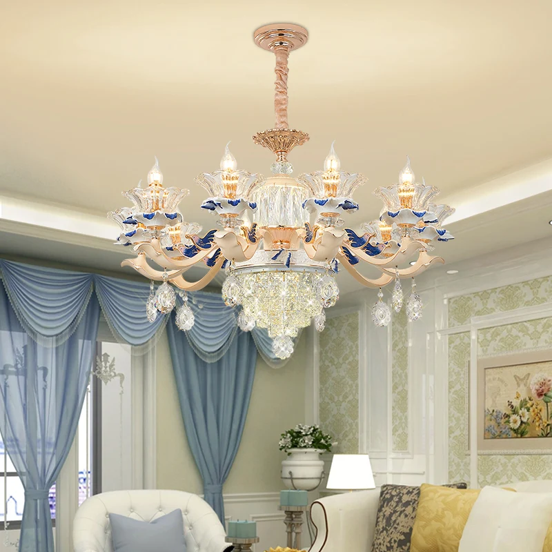 Bloem geribbelde glazen hanglamp Retro stijl woonkamer kroonluchter licht met kristallen drapering wit Clearhalo