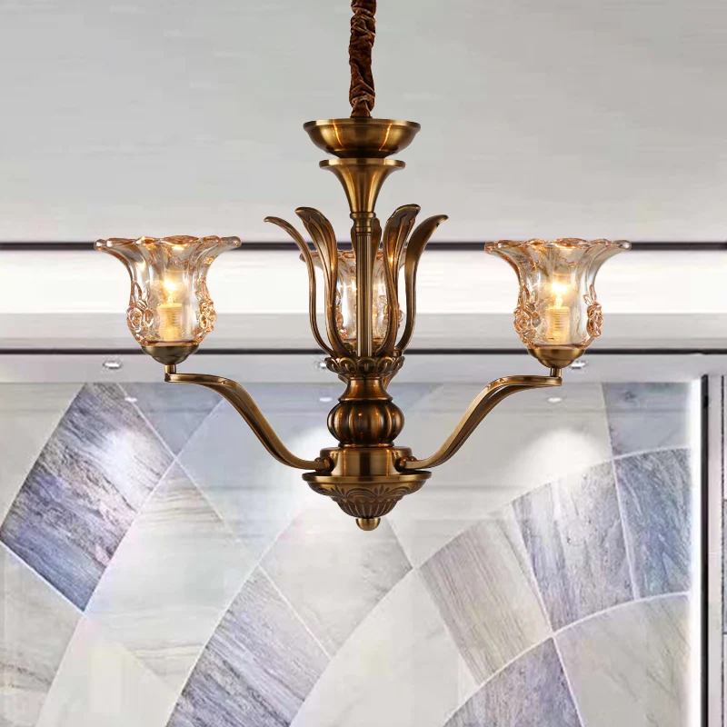 Bloem helder glazen hangende kroonluchter landelijk 3/6/8 hoofden woonkamer hangende plafondlamp messing met vertakkingson...