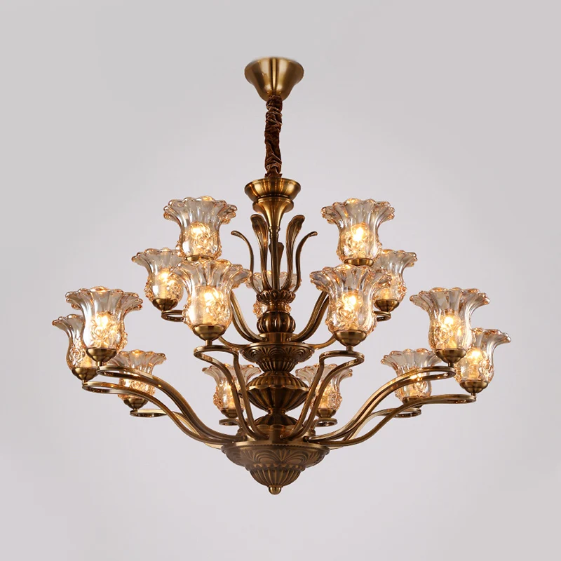 Bloem helder glazen hangende kroonluchter landelijk 3/6/8 hoofden woonkamer hangende plafondlamp messing met vertakkingson...