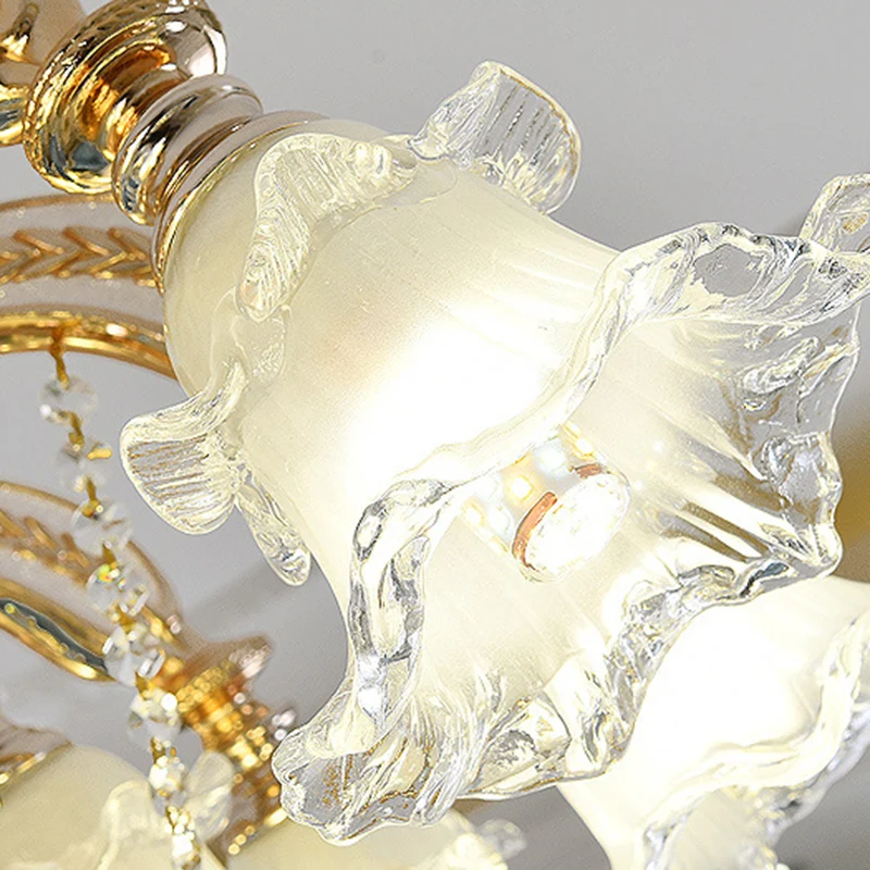 Bloem helder glazen hanglamp traditionele 8-kops woonkamer kroonluchter verlichting goud Clearhalo