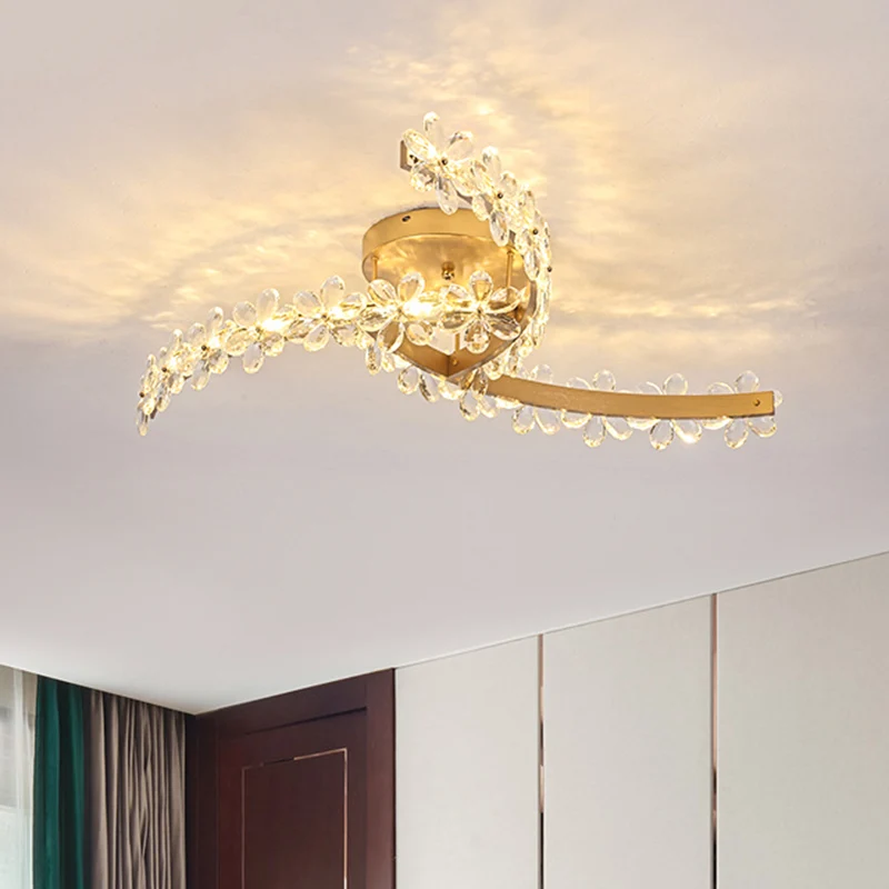 Bloem Kristallen Windmolen Semi Mount Verlichting Eigentijds LED Goud Dicht bij Plafondlamp Clearhalo