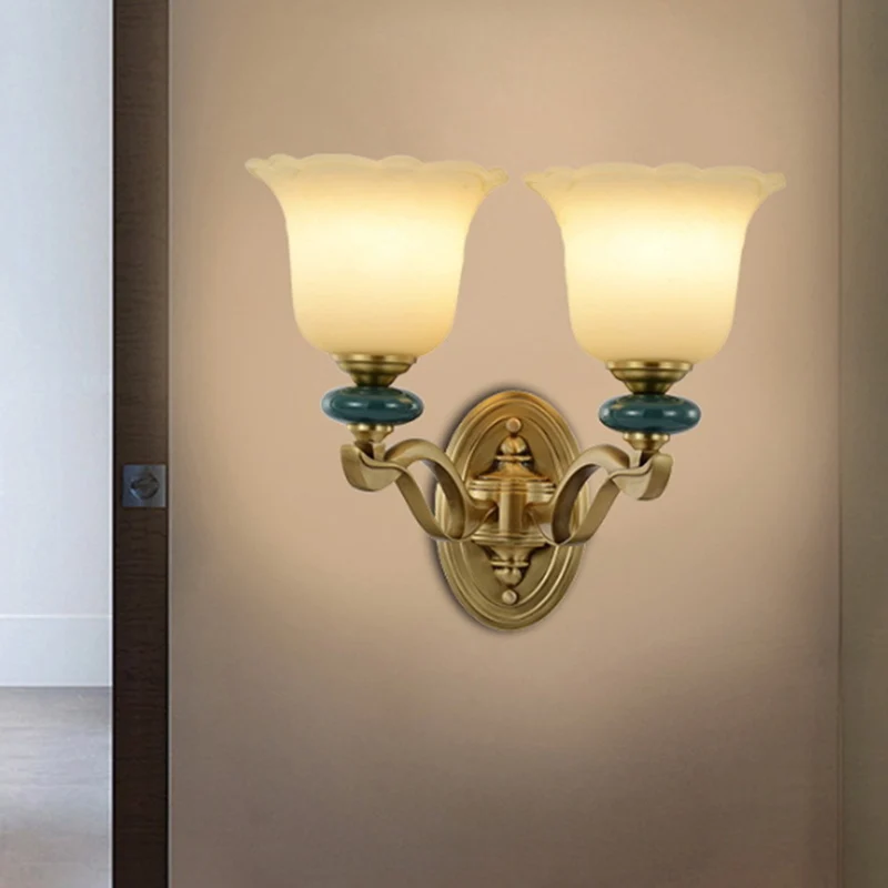 Bloem matglazen wandgemonteerde lamp Traditionele 1/2-lichts binnenwandlamp goud Clearhalo