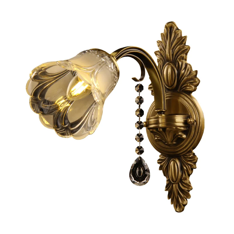 Bloem matglazen wandmontagelamp Traditionele 1-slaapkamer schanslamp messing Clearhalo
