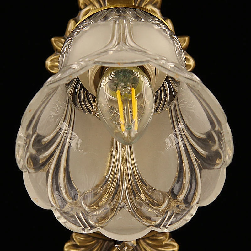 Bloem matglazen wandmontagelamp Traditionele 1-slaapkamer schanslamp messing Clearhalo