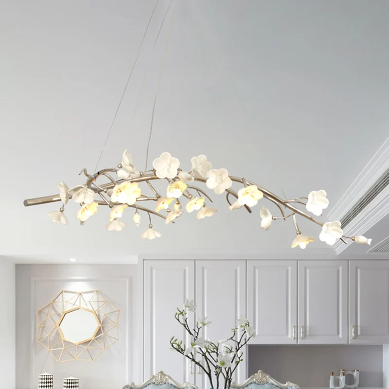 Bloem metalen kroonluchter verlichtingsarmatuur landelijk 9-lichts slaapkamer hanglampset zilver Clearhalo
