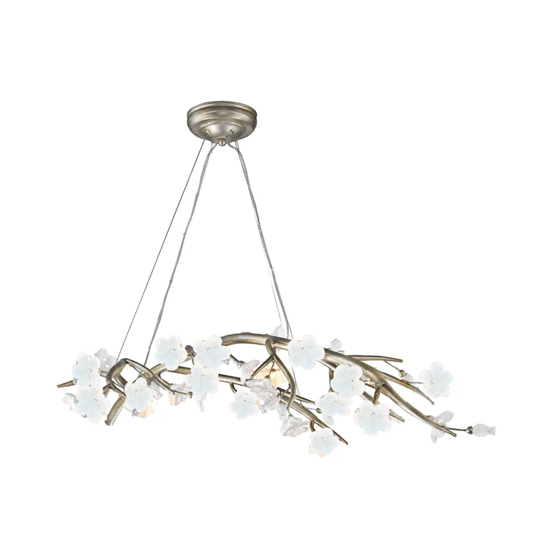 Bloem metalen kroonluchter verlichtingsarmatuur landelijk 9-lichts slaapkamer hanglampset zilver Clearhalo