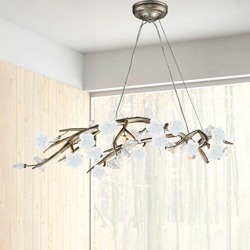 Bloem metalen kroonluchter verlichtingsarmatuur landelijk 9-lichts slaapkamer hanglampset zilver Clearhalo