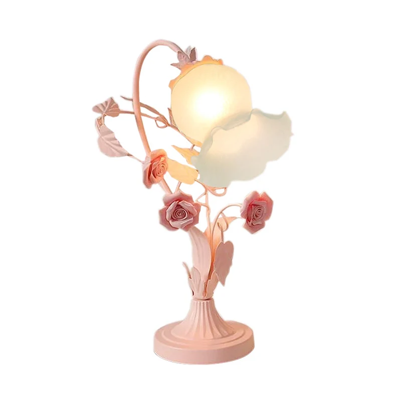 Bloem Slaapkamer Tafellamp Platteland Opaal Matglas 1 Kop Roze Nachtkastje Lamp Clearhalo