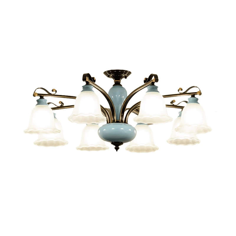 Bloem wit glas halfverzonken plafondlamp Traditionele 6/8 Hoofden Slaapkamer Inbouwlamp Clearhalo