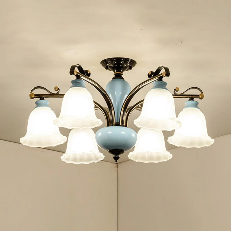 Bloem wit glas halfverzonken plafondlamp Traditionele 6/8 Hoofden Slaapkamer Inbouwlamp Clearhalo