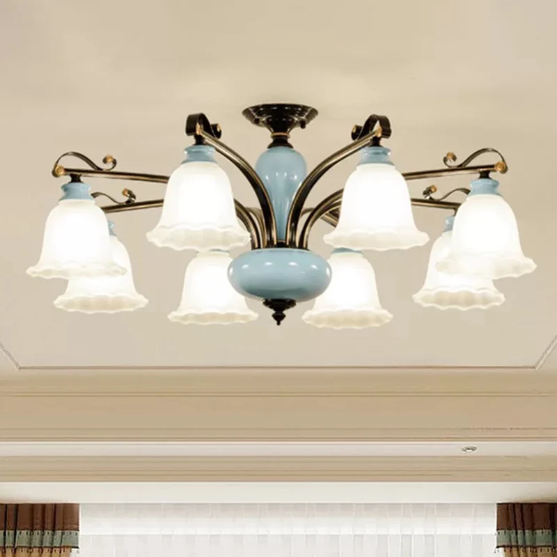 Bloem wit glas halfverzonken plafondlamp Traditionele 6/8 Hoofden Slaapkamer Inbouwlamp Clearhalo