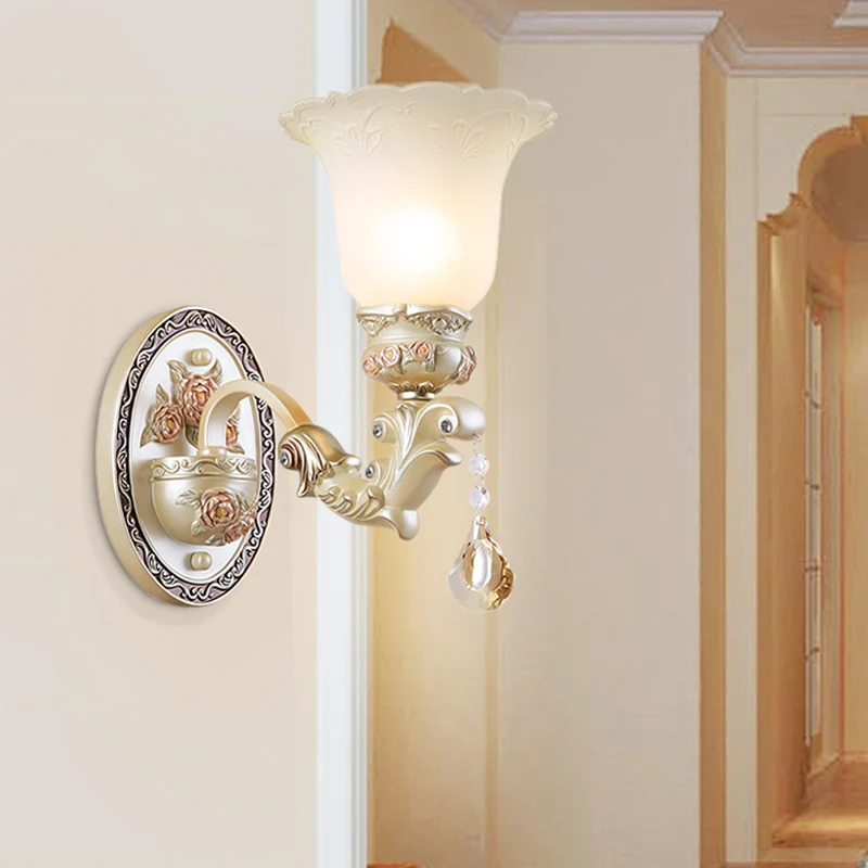 Bloem Woonkamer Wandkandelaar Licht Vintage Opaal Glas 1/2 Lichten Beige Wandlamp Clearhalo