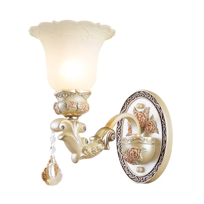 Bloem Woonkamer Wandkandelaar Licht Vintage Opaal Glas 1/2 Lichten Beige Wandlamp Clearhalo