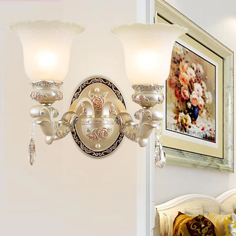 Bloem Woonkamer Wandkandelaar Licht Vintage Opaal Glas 1/2 Lichten Beige Wandlamp Clearhalo