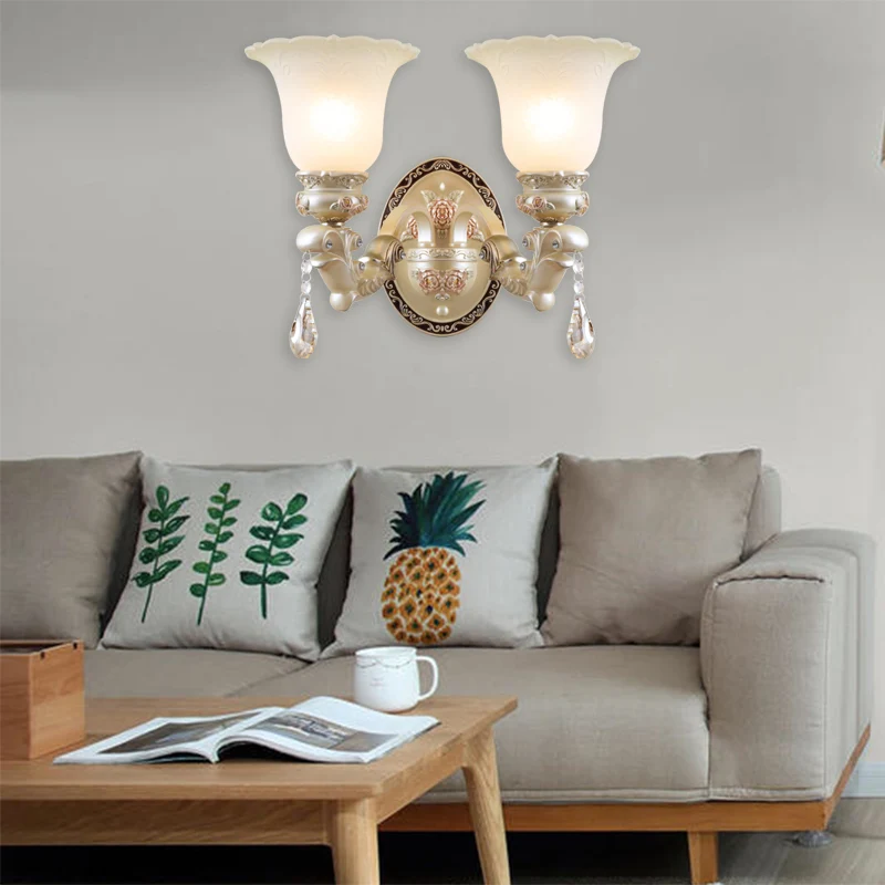 Bloem Woonkamer Wandkandelaar Licht Vintage Opaal Glas 1/2 Lichten Beige Wandlamp Clearhalo
