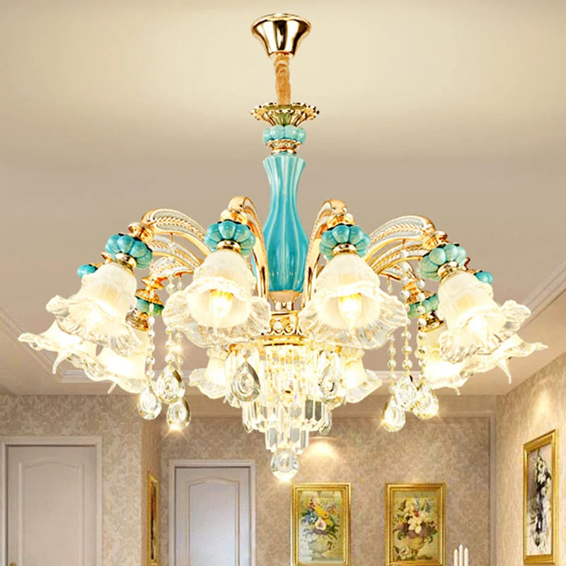 Bloemblaadje plafond hanglamp eenvoudige matglazen woonkamer kristallen hangende kroonluchter goud Clearhalo