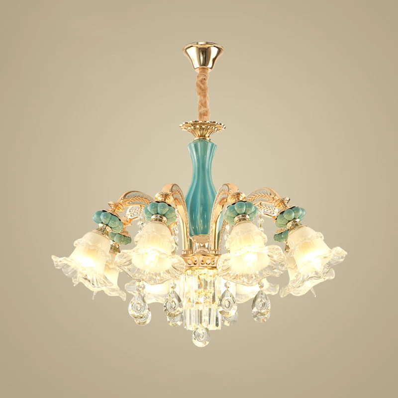 Bloemblaadje plafond hanglamp eenvoudige matglazen woonkamer kristallen hangende kroonluchter goud Clearhalo
