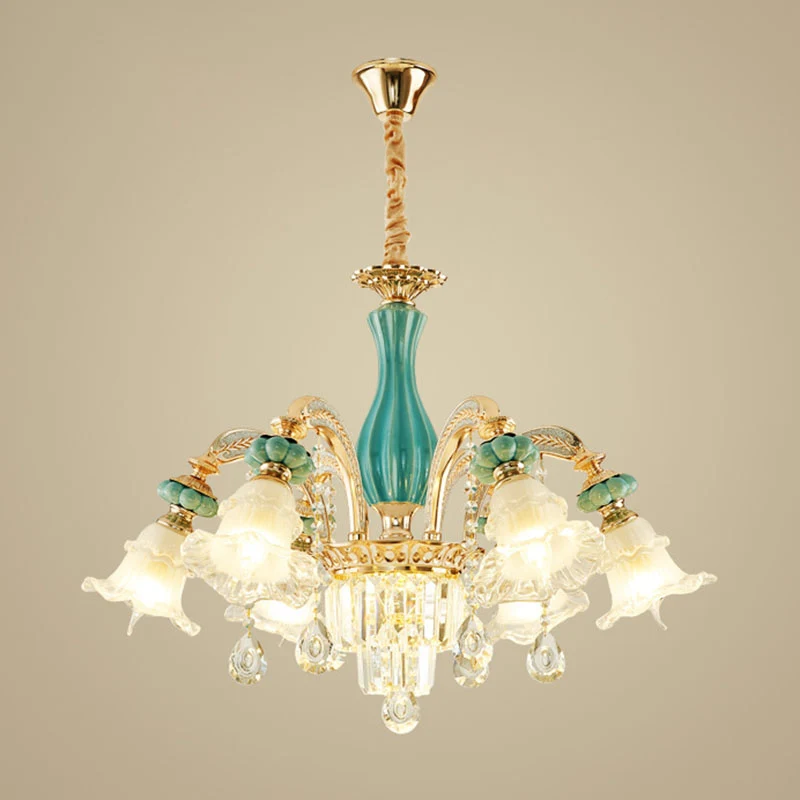 Bloemblaadje plafond hanglamp eenvoudige matglazen woonkamer kristallen hangende kroonluchter goud Clearhalo