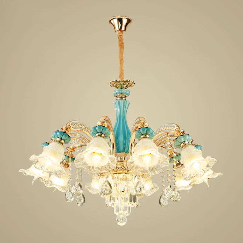 Bloemblaadje plafond hanglamp eenvoudige matglazen woonkamer kristallen hangende kroonluchter goud Clearhalo