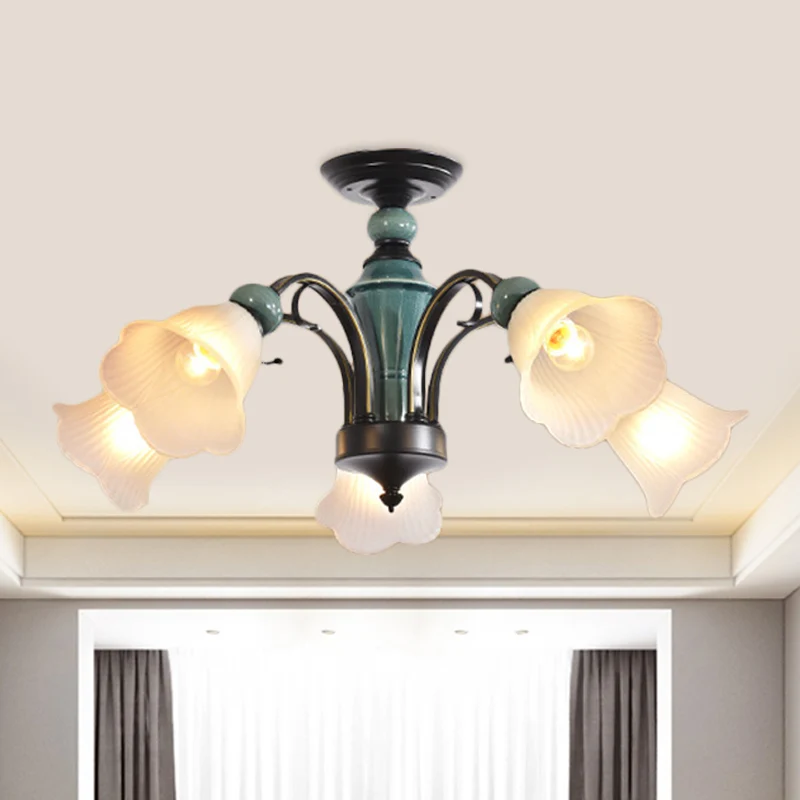Bloemblaadje Woonkamer Semi-inbouwlamp Landelijke stijl 3/5/6 lampen Zwarte afwerking Plafondverlichting met duikarm Clear...