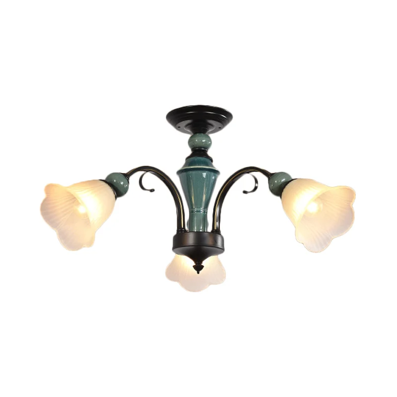 Bloemblaadje Woonkamer Semi-inbouwlamp Landelijke stijl 3/5/6 lampen Zwarte afwerking Plafondverlichting met duikarm Clear...