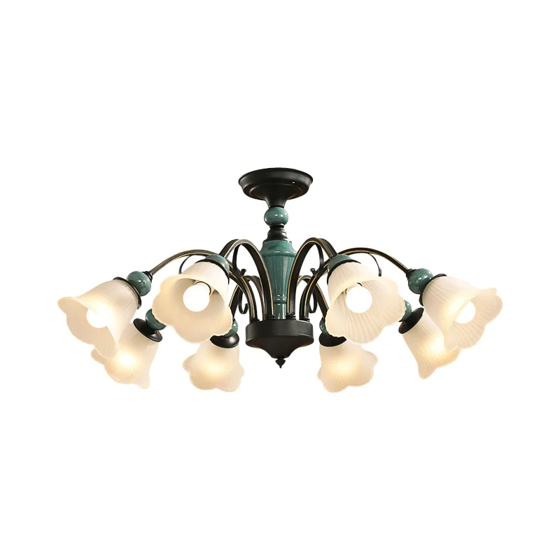 Bloemblaadje Woonkamer Semi-inbouwlamp Landelijke stijl 3/5/6 lampen Zwarte afwerking Plafondverlichting met duikarm Clear...