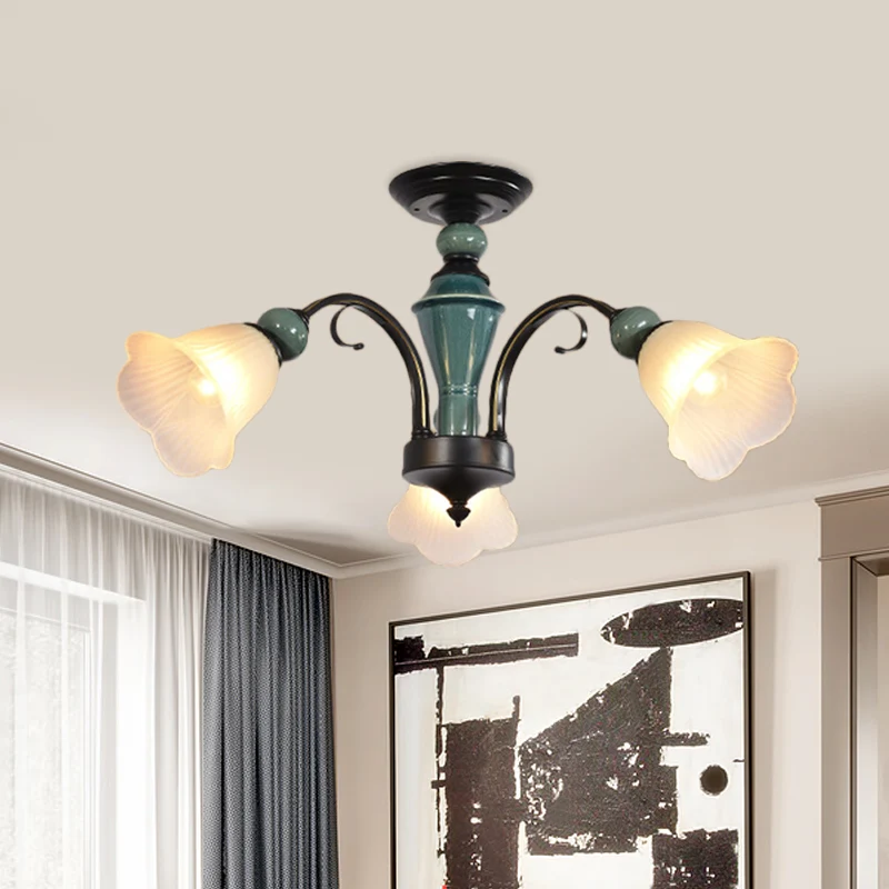Bloemblaadje Woonkamer Semi-inbouwlamp Landelijke stijl 3/5/6 lampen Zwarte afwerking Plafondverlichting met duikarm Clear...
