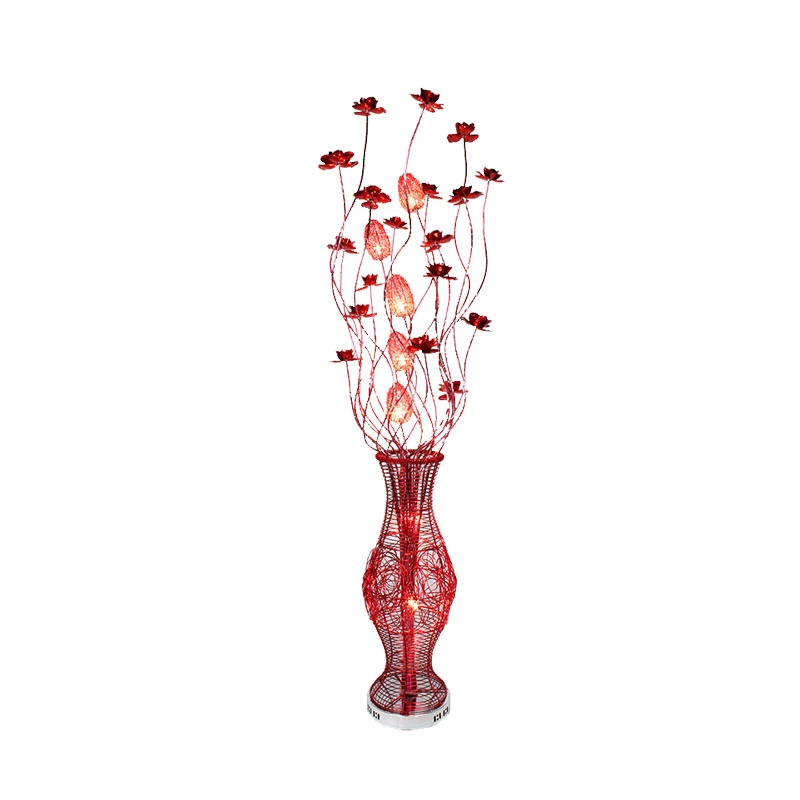 Bloemen aluminium bochtige lineaire vloerlamp decoratieve slaapkamer LED staande lamp met urnvoetstuk rood Clearhalo