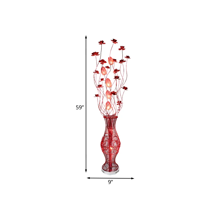 Bloemen aluminium bochtige lineaire vloerlamp decoratieve slaapkamer LED staande lamp met urnvoetstuk rood Clearhalo
