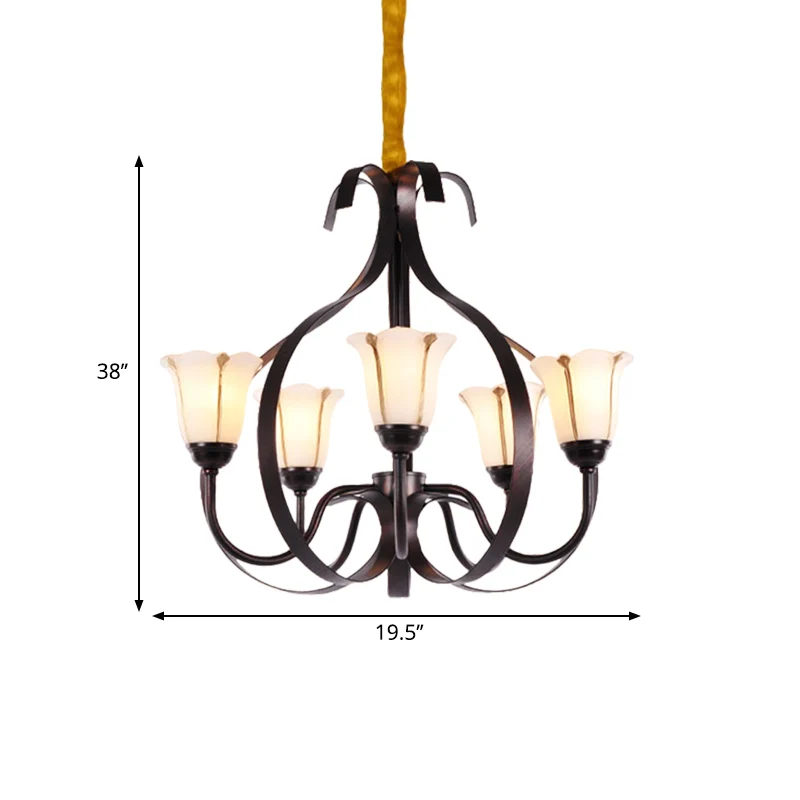Bloemen eetkamer hanglamp melkglas 3/5/8 koppen moderne stijl kroonluchter verlichtingsarmatuur roodbruin Clearhalo