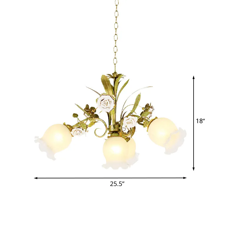 Bloemen slaapkamer kroonluchter licht pastoraal metaal 4/7 koppen groene plafondlamp met rozendecoratie Clearhalo