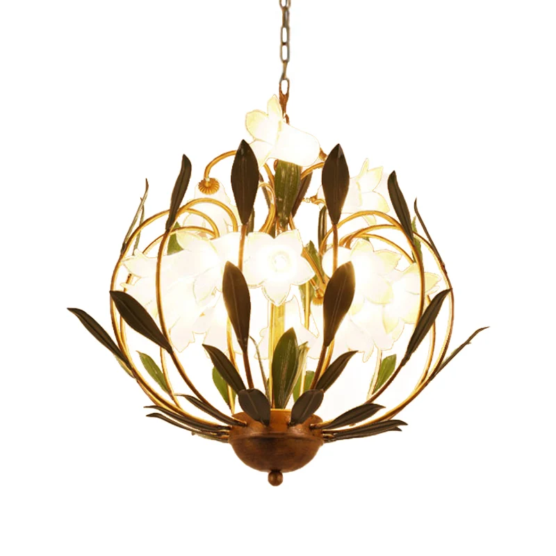 Bloemen woonkamer kroonluchter verlichting platteland metaal 15-lamps messing LED hanglamp Clearhalo