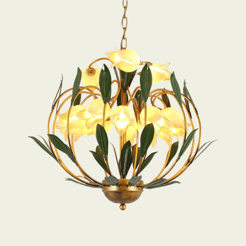 Bloemen woonkamer kroonluchter verlichting platteland metaal 15-lamps messing LED hanglamp Clearhalo