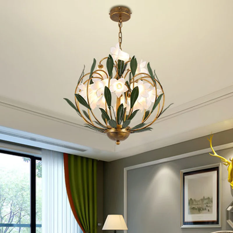 Bloemen woonkamer kroonluchter verlichting platteland metaal 15-lamps messing LED hanglamp Clearhalo