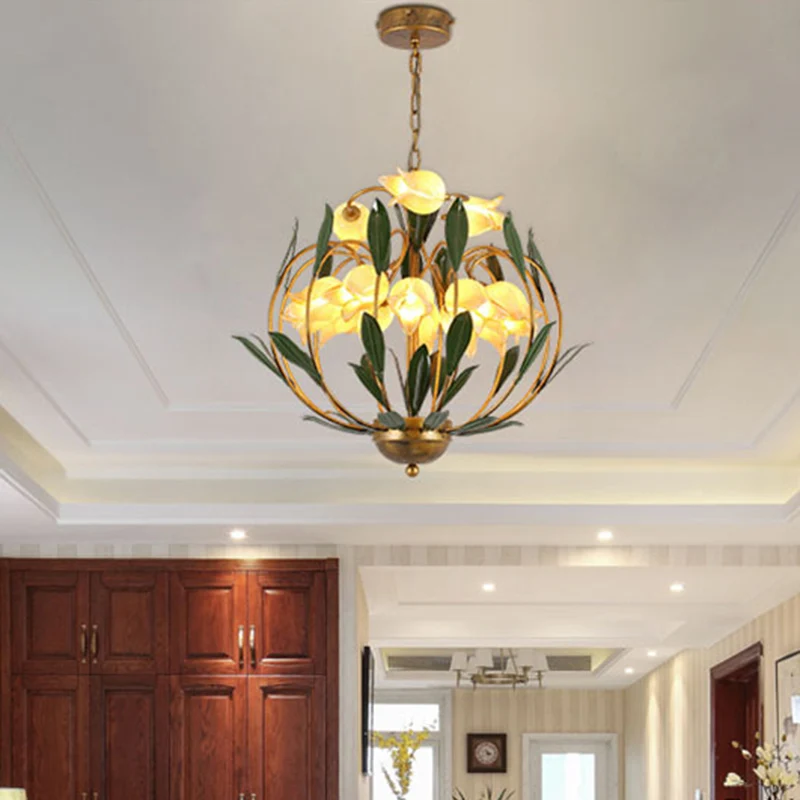 Bloemen woonkamer kroonluchter verlichting platteland metaal 15-lamps messing LED hanglamp Clearhalo