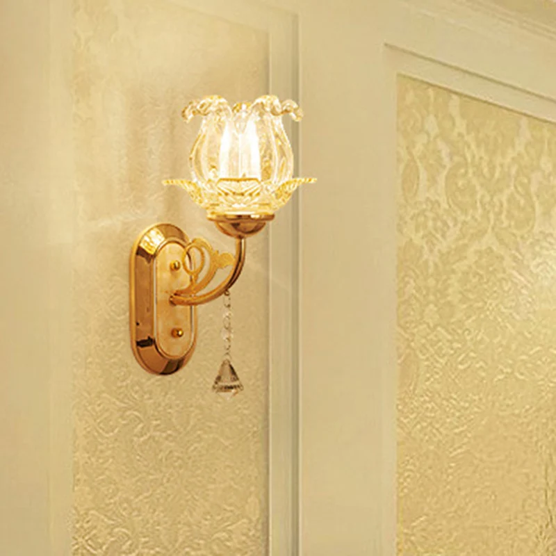 Bloemen woonkamer wandmontage licht traditioneel getextureerd glas gouden wandlamp Clearhalo