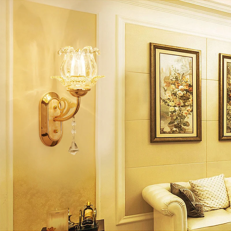 Bloemen woonkamer wandmontage licht traditioneel getextureerd glas gouden wandlamp Clearhalo