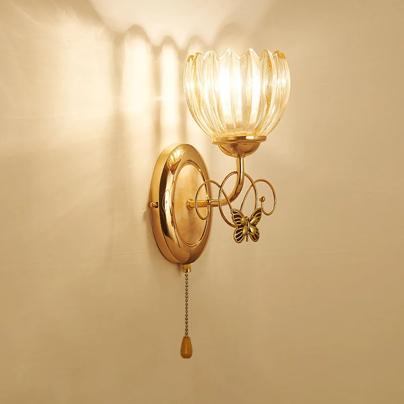 Bloemen woonkamer wandmontage licht traditioneel getextureerd glas gouden wandlamp Clearhalo