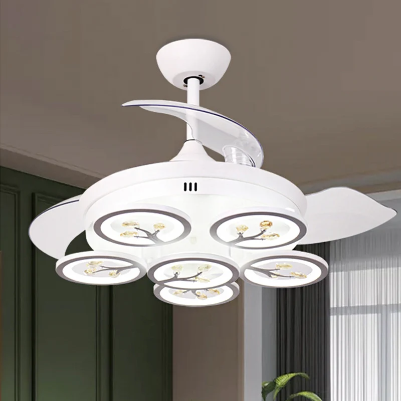 Bloemensalon Hangende ventilator Licht Modern afgeschuinde kristallen regendruppels LED Wit Semi-inbouw met 4 bladen, 42"...