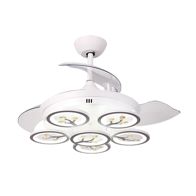 Bloemensalon Hangende ventilator Licht Modern afgeschuinde kristallen regendruppels LED Wit Semi-inbouw met 4 bladen, 42"...