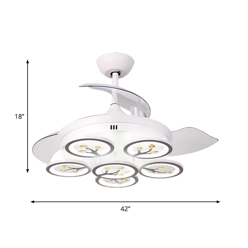 Bloemensalon Hangende ventilator Licht Modern afgeschuinde kristallen regendruppels LED Wit Semi-inbouw met 4 bladen, 42"...
