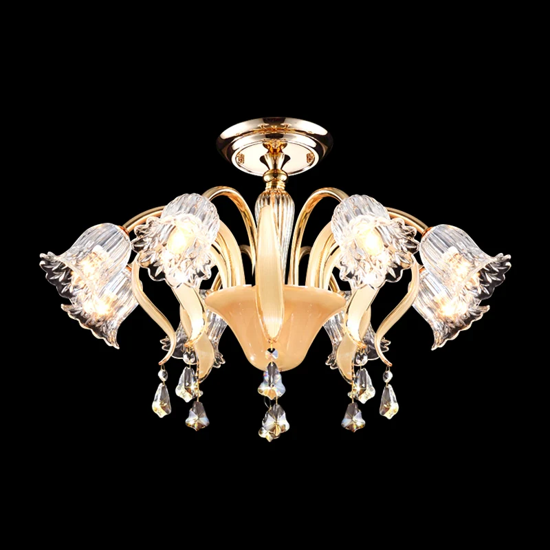 Bloemenslaapkamer, semi-inbouw, eigentijds kristal, 8 koppen goud, dicht bij plafondlamp Clearhalo