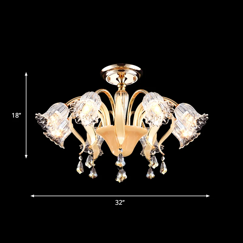 Bloemenslaapkamer, semi-inbouw, eigentijds kristal, 8 koppen goud, dicht bij plafondlamp Clearhalo